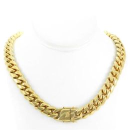 Men's Cuban Miami Link 24 Choker Chain Real 18k Gold Over Stainless Steel 14mm259e