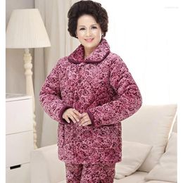 Home Clothing Middle-aged Old Coral Velvet Pyjamas Sets 2023 Winter Women's Sleep & Lounge Thick Warm Flannel Homewear
