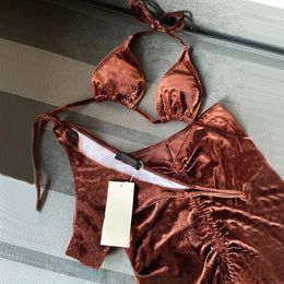 Summer Velvet Push Up Bikinis Design Thong Biquini 2023 Bandage Brazilian Micro Three Piece Bikini Sets Sexy Swimsuit Skirt Swimwe302V