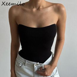 Women's Tanks Xeemilo Solid Strapless Ribbed Tank Top Y2K Sleeveless Tube Skinny Backless Crop Tops Casual 2023 Streetwear Elastic Camisole