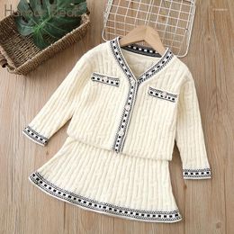 Clothing Sets Girls Casual Set Knit Sweater Coat Skirt 2 Piece Elegant Princess Suit Winter Warm Kids Clothes