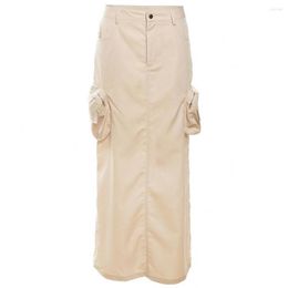 Skirts Skirts Women Fashion Pocket Front Slit Slim High Waist Long Maxi Streetwear Casual Safari Solid 2023 Summer Autumn