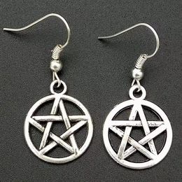 Fashion Jewelry 50Pair Lot Ancient Silver Pentagram Pentacle Charm Pendants Drape Earrings Witch Pagan Goth Jewelry Gift A45225Q