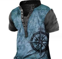 Customised Tees & Polos 097 Blue Pirate Navigation Map Spring and Autumn Fashion Casual Digital Printing Short Sleeve T-shirt Men's Wear