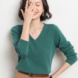 Women's Sweaters Spring and Autumn Cashmere Sweater Pullover Vneck Knitted Top Long Sleeve 231010
