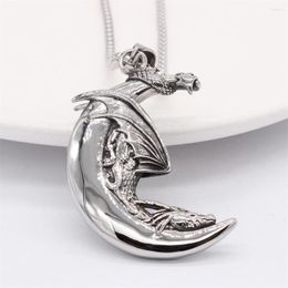 Pendant Necklaces European And American Personalised Vintage Moon Flying Dragon Men's Stainless Steel Chain