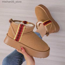 Boots Flat Chunky Platform Snow Boots Women Plush Lined Winter Ankle Boots Woman Plus Size 42 Faux Suede Thick Bottom Cotton Shoes Q231012