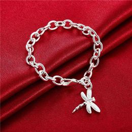 wedding Dragonfly shrimp thick 925 silver charm bracelets 8inchs GSSB282 women's sterling silver plated Jewellery bracelet297r