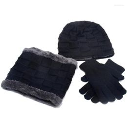 Berets Winter Child Hat Scarf Gloves 3 Peice Set Kids Outdoor Warm Knitted Plush Cap Scarves And Touchscreen Boys Accessories