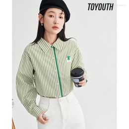 Women's Blouses Toyouth Women Shirts 2023 Autumn Long Sleeve Polo Neck Loose Blouse Contrast Edge Stripes Fashion Casual Versatile Outwear