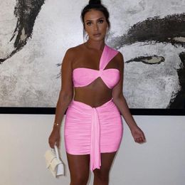 Work Dresses Two Piece Matching Sets Women 2023 Summer Sleeveless Slim One Spaghetti Crop Top And Bodycon Mini Skirts Suits Tracksuit Set