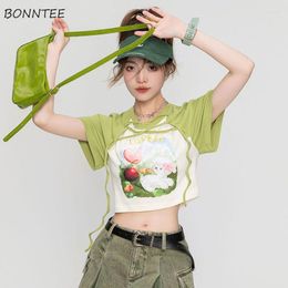 Women's T Shirts T-shirts Women Patchwork Design Bandage Summer Creativity Korean Style Ladies Y2k Girls Cropped Fashion Casual All-match