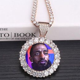 14K Custom Made Po Round Medallions Pendant Necklace 3mm Tennis Chain Silver Gold Colour Zircon Men Hiphop Jewelry272a