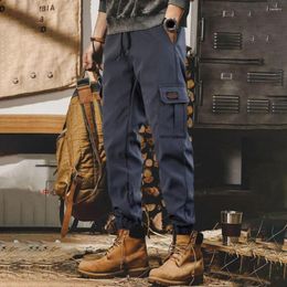 Men's Pants Drawstring Casual Versatile Streetwear Elastic Waist Cargo With Multi Pockets For Spring Autumn Men