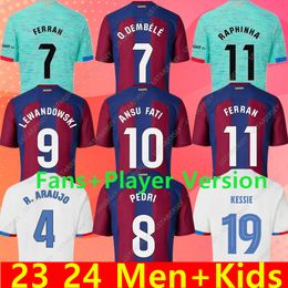 23 24 Pedri Gavi Soccer Jersey Barca Lewandowski FC Ferran Camiseta De Futbol Auba Barca Joao Cancelo 2023 2024 Ansu Fati Football Joao Felix Barcelona Kits Men Kids