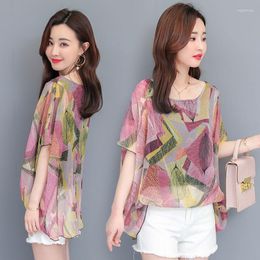 Women's Blouses Hide Meat Chiffon Shirt Female Bat Sleeve Top 2023 Summer Cool Loose Mother Foreign Style Small Plus Size