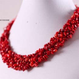 Chokers 48mm Red Coral Colar Natural Stone Chip Beads para Mulheres Jóias Presente WholesaleDrop E033 231010