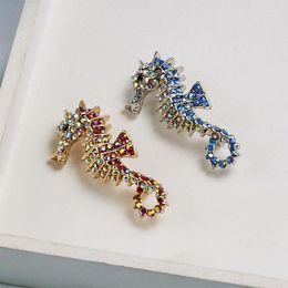 Brooches 1Pc Cute Crystal Seahorse Animal Pin Lapel Badge Suits Students Kids Friends Men Women Jewelry Gift
