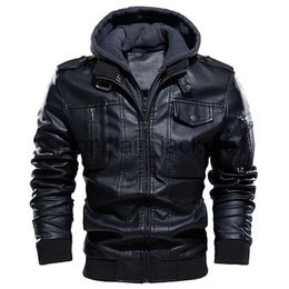 Men's Leather Faux Leather Motorcycle Jacket Men Casual PU Leather Jackets Man Winter Thick Warm Vintage Hooded Collar Club Bomber Leather Coats chaqueta J1011