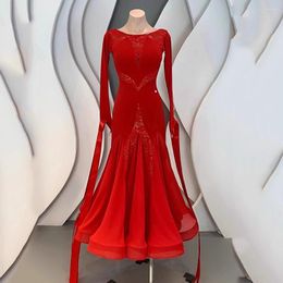 Stage Wear Customised 2023 Red Ballroom Dance Competition Dress Women Performance Waltz Dancing Clothes Modern Dancewear Costumes