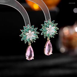 Dangle Earrings Korean Vintage Blue Zircon Flower Water Drop For Women 2023 Retro Luxury Jewelry Silver Needle Earring Lady Gift