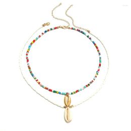 Pendant Necklaces 2Pcs Coloured Shells Necklace Handmade Bohemian Seed Bead Clavicle Chain