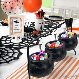 Other Festive Party Supplies Set of Cauldron Serving on Rack Black Plastic Candy Bucket Cauldron for Halloween Party Decoration R231011