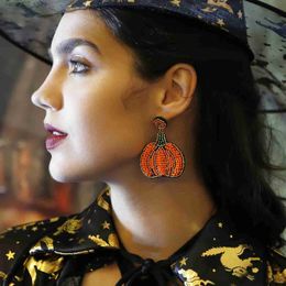 Other Fashion Accessories Exaggerated personality niche retro pumpkin earrings Halloween Bohemian high-end handmade rice bead earrings Q231011