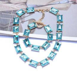 Chokers Purple Yellow Blue Glass Crystal Necklaces Jewellery For Women Simple Statement Charm Necklace FemmeChokers333k