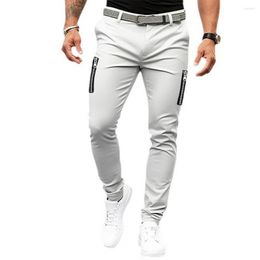 Men's Pants Solid Colour Men Trousers Stylish Zipper Decor Pencil Soft Breathable Slim Fit Mid Waist Joggers With For