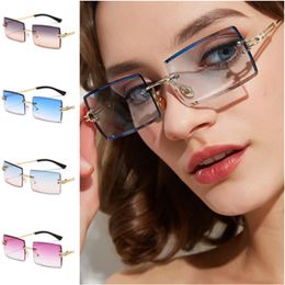 NEW Sunglasses Unisex Rimless Sun Glasses Adumbral Rectangle Anti-UV Spectacles Alloy Temples Eyeglasses Gradient Color Lenses Ornamental