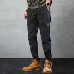 Men's Pants Men Spring Autumn Sweatpants Versatile Streetwear Elastic Waist Cargo With Multi Pockets For Solid