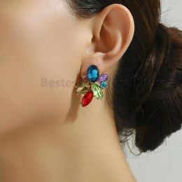 Stud Earrings Korean Fashion Colourful Crystal Charm For Women Luxury Statement Piercing Ear Female Exquisite Jewellery Accessories