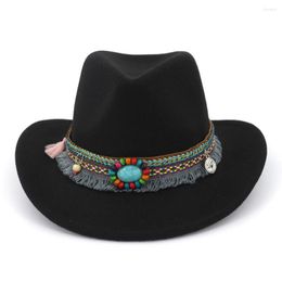 Berets Vintage Western Women Cowboy Hat For Men Wide Brim Jazz Hats With Leather Belt Sombrero Cap Four Seasons