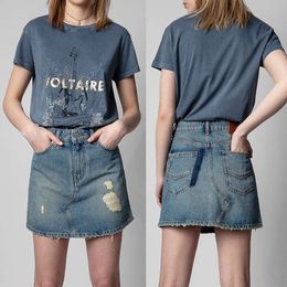 Zadig Voltaire Top Women Designer Fashion Cotton T shirt New Zadigs star pattern hot drilling linen Round Neck Short Sleeved Tees 782