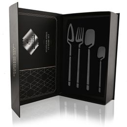 Dinnerware Sets 24Pcs Black Set 1810 Stainless Steel Tableware Fork Knife Spoon Cutlery Gift Box Flatware Dishwasher Safe 231011