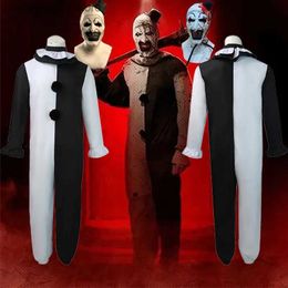 Theme Costume Terrifier Cosplay Come Mask Terrifier Jumpsuit Women Men Halloween Horror Black White Bodysuit Art The Clown Clothes Set T231011