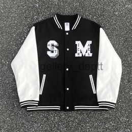 Men's Down Parkas Saint Michael 23ss New Saint Of God Embroidered Quilted Thickened Leather-Sleeve Stitched Baseball Jacket J231010