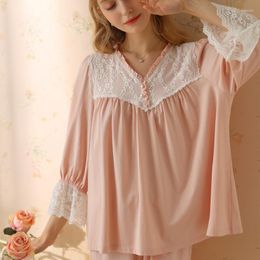 Women's Sleepwear Pyjamas Long Sleeve Autumn Cotton Cute French Princess Girl Pure Desire Thin Lace Sweet Court Home Suit