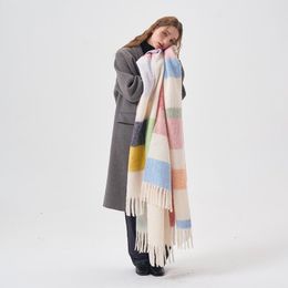 Scarves 2023Winter With32%Wool Women's ScarfSweet Contrast Stripes Wool Blended Soft Glutinous Outer Layer With Cold Resistant Shawl