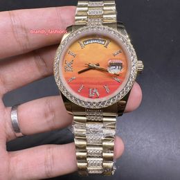 36mm Gold Stainless Steel Case Watch Business Fashion Watch Iced Out Diamond Fully Automatic Mechanical Wristwatch