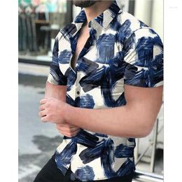 Men's Casual Shirts 2023 Summer Four-Sided Stretch Polo Collar Printed Short-Sleeved Shirt Supply