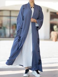 Ethnic Clothing Kimono Abaya Muslim Hijab Dress Turkey Invisible Button Embroidery Open Abayas For Women Dubai 2023 Islamic Party Outfit