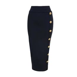 Skirts 2023 Elegant Bodycon Midi Bandage Skirt High Waist Black White Button Women Pencil Summer Knit Fashion Party Jupe Clothes 231011
