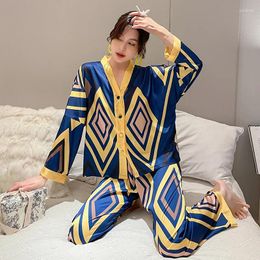 Home Clothing 2023 Print Sleepwear Satin Women Pajamas Set Lounge Wear Soft Pyjamas Intimate Lingerie Casual 2 Pieces PJS Suit Homewear