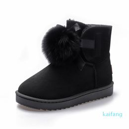 Imitation Fox Fur Ball Snow Boots Female Thickened Velvet Increase Ribbons Cute Short Boot