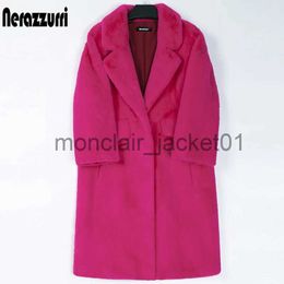 Women's Fur Faux Fur Nerazzurri Winter Long Hot Pink Faux Fur Coat Women Lapel Warm Thick Black Soft Fluffy Jacket Loose Stylish Korean Fashion 2022 J231011