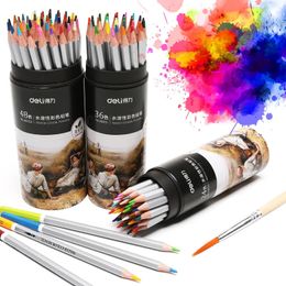 Crayon Deli 243648 Colours Watercolour Colour Pencil Set Cylinder Wood Colour Drawing Coloured Pencils Rainbow School De Couleur 231010