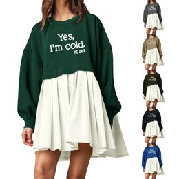 Women's Hoodies Sweatshirts Women's Fashion Sweatshirt Dress Long Sleeve Crew Neck Pullover Sweatshirt Yes I'm Cold ME 24 7 Summer Dress for Women 231011