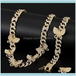 Necklaces & Pendants Jewelryzircon Butterfly Necklace Chain Iced Out Cuban Link Womens Rose Gold Chocker Hip Hop Jewellery Jewellery279i